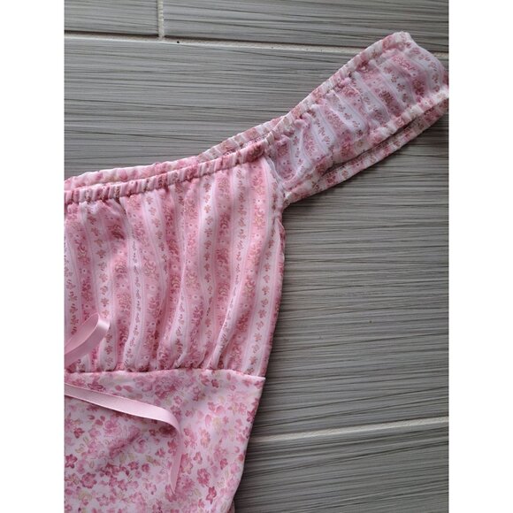 Vtg 90's Y2K Milkmaid Babydoll Floral Off-Shoulder Dress Bow 3/4 Hipnotix - Picture 3 of 9